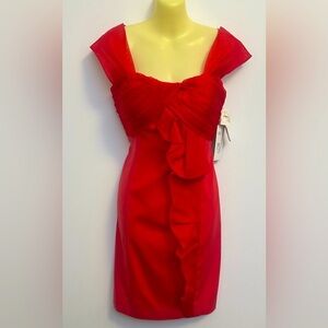 Rickie Freeman for Teri Jon Persimmon Ruffled Silk Mini Dress